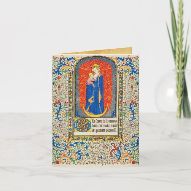 Tarjeta Festiva VIRGINA CON NIÑOS Y ANGELES Antiguos Bañones Flora (Anverso)