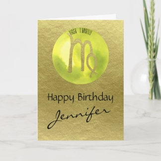 Tarjeta Festiva Virgo del Rótulo Zodiaco Verde sobre el fondo del