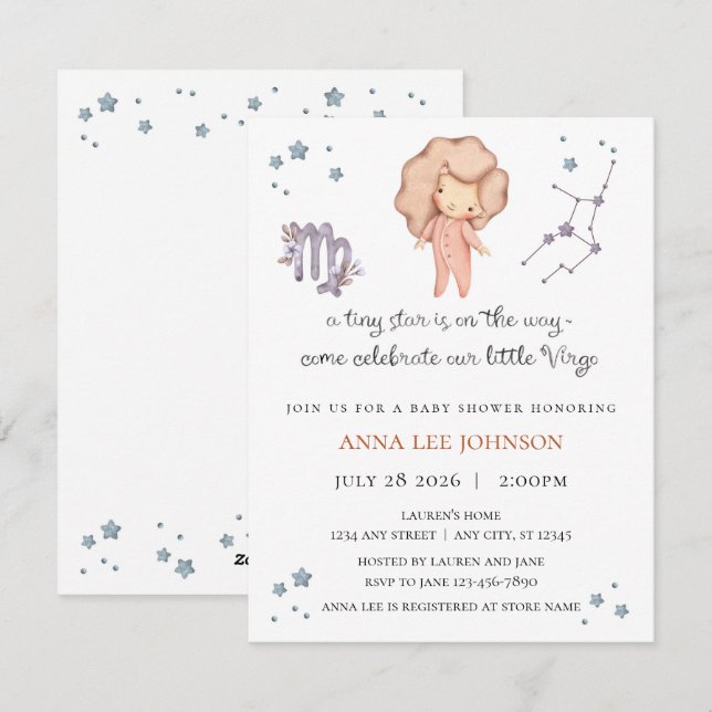 Tarjeta Festiva Virgo Zodiac Baby Shower Invitation (Anverso / Reverso)