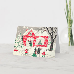 Tarjeta Festiva Visita de nieve vintage