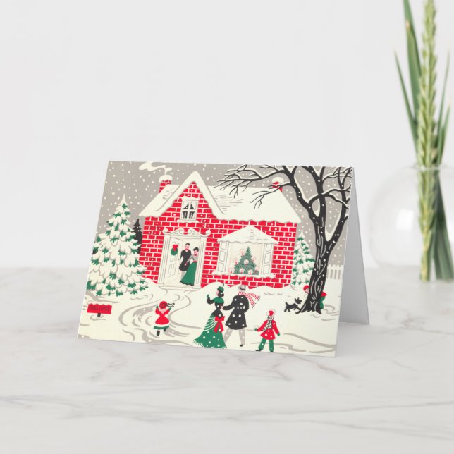 Tarjeta Festiva Visita de nieve vintage (Anverso)