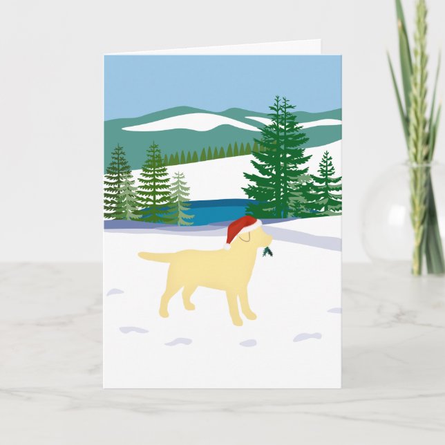 Tarjeta Festiva Vista de invierno de los Navidades de Labrador Ama (Anverso)