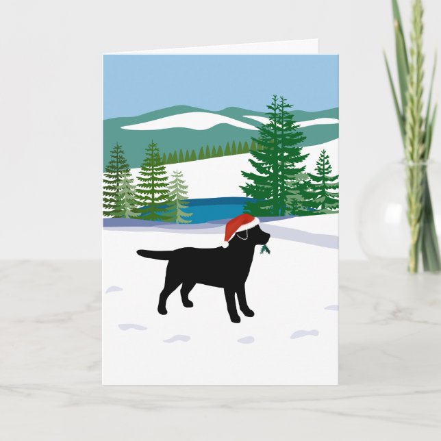 Tarjeta Festiva Vista de invierno de los Navidades de Labrador Neg (Anverso)