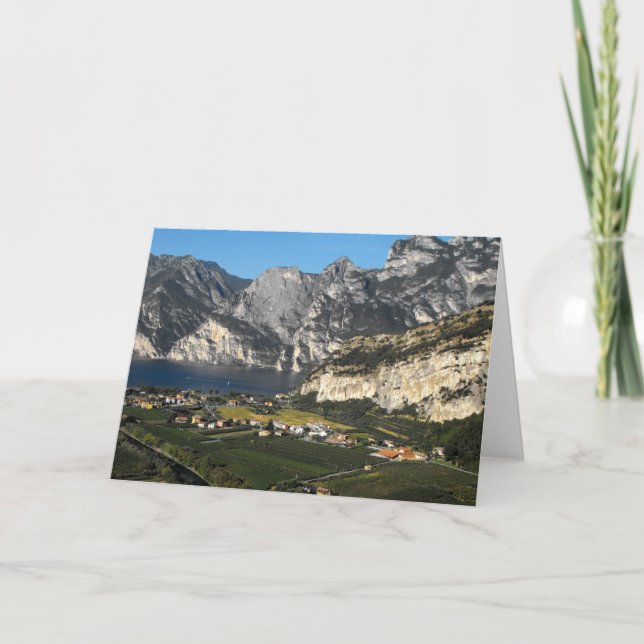 Tarjeta Festiva Vista de las montañas de la dolomía en Italia (Anverso)