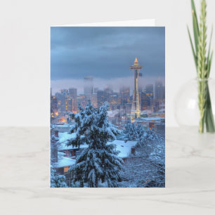 Tarjeta Festiva Vista escénica de Snowy Seattle