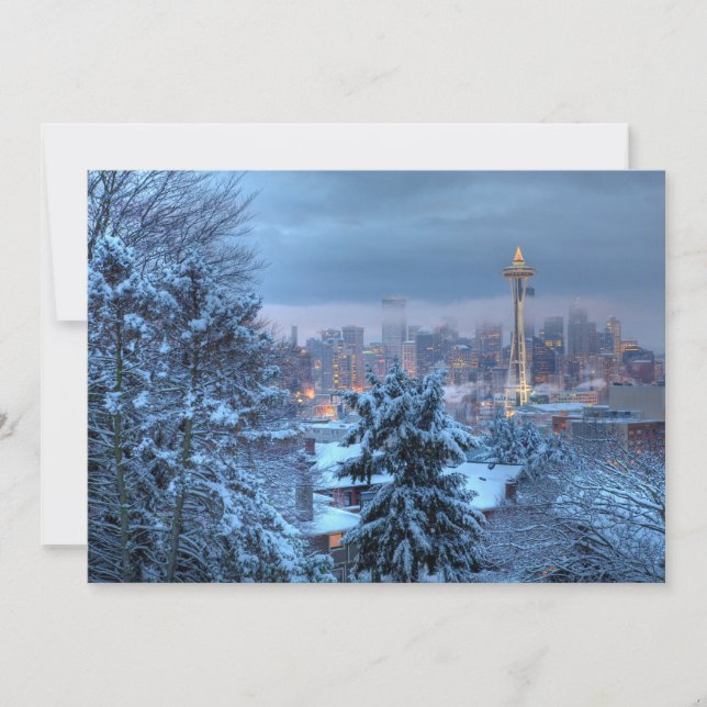 Tarjeta Festiva Vista panorámica de Snowy Seattle (Anverso)