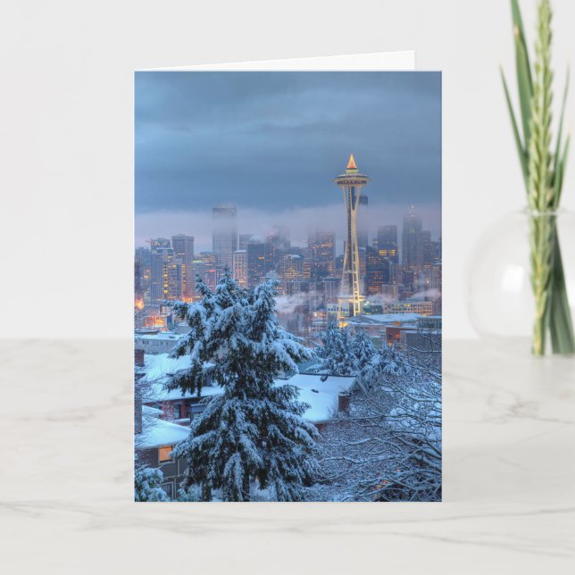 Tarjeta Festiva Vista panorámica de Snowy Seattle (Anverso)