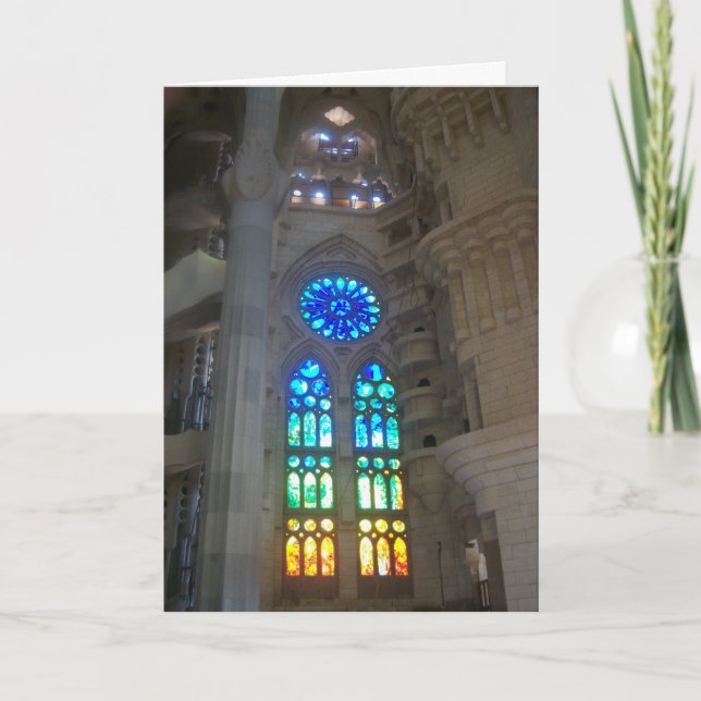 Tarjeta Festiva Vitrales de Gaudi - de Sagrada Familia (Anverso)