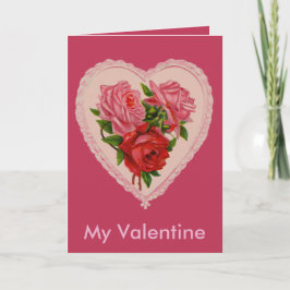 Tarjeta Festiva Viva Magenta Rosas del corazón Vintage Valentine