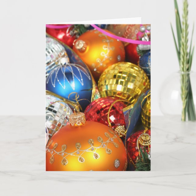Tarjeta Festiva Vivid Array of Ornaments, A Navidades Card (Anverso)