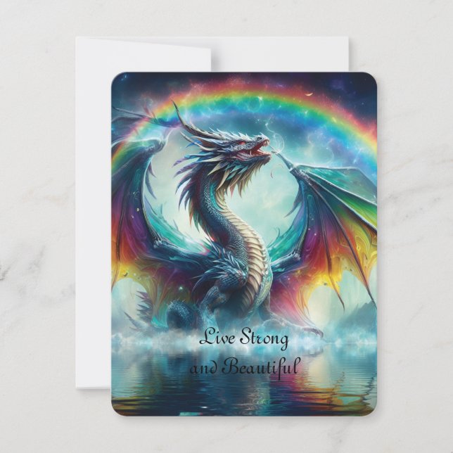 Tarjeta Festiva Vivir fuerte y hermoso Dragon Rainbow (Anverso)
