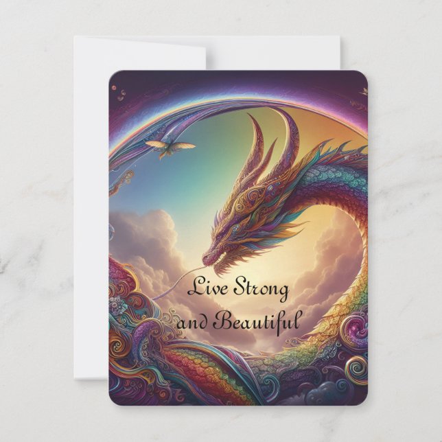 Tarjeta Festiva Vivir fuerte y hermoso Dragon Rainbow (Anverso)