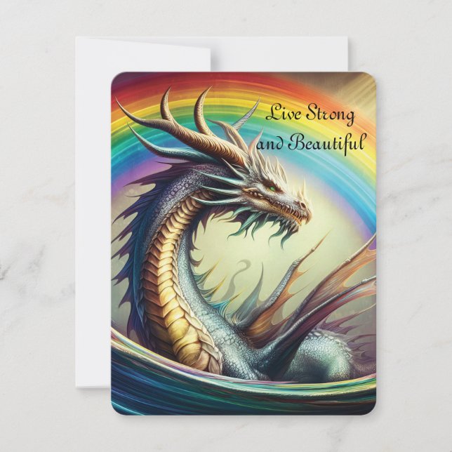 Tarjeta Festiva Vivir fuerte y hermoso Dragon Rainbow (Anverso)