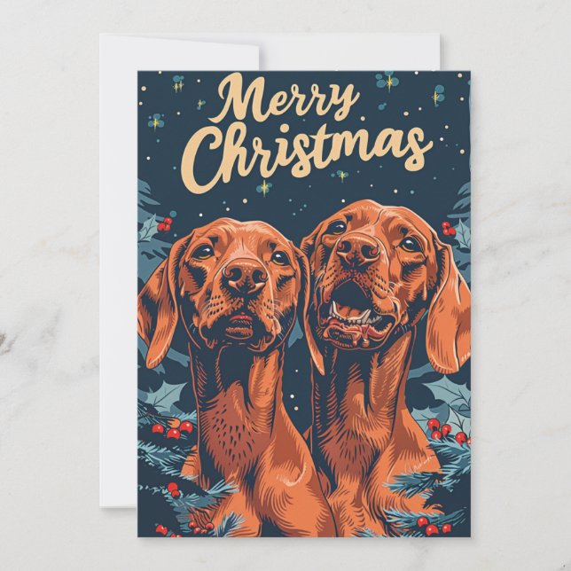 Tarjeta Festiva Vizsla Merry Christmas (Anverso)