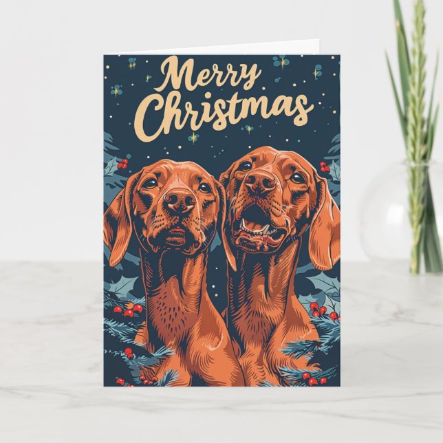 Tarjeta Festiva Vizsla Merry Christmas Personalizado (Anverso)