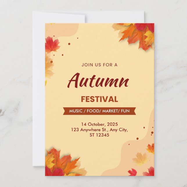 Tarjeta Festiva Volante del Festival de Otoño Ilustrativo Marrón (Anverso)