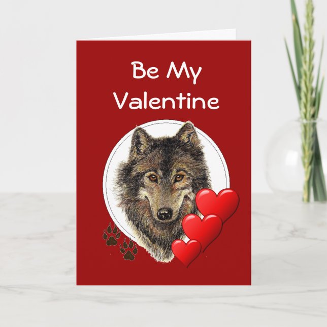 Tarjeta Festiva Volf Valentine de acuarela romántica (Anverso)