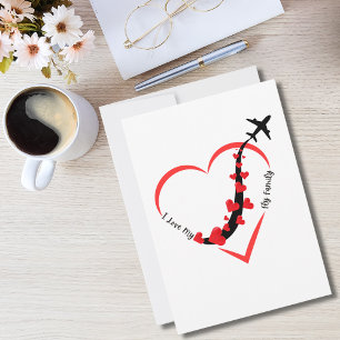 Tarjeta Festiva Vuela Avión Corazón y amo a mi familia voladora