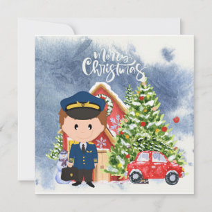 Tarjeta Festiva Vuelo a casa de vacaciones piloto: escena de Navid