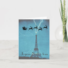 Tarjeta Festiva Vuelo de Santa más allá de la torre Eiffel