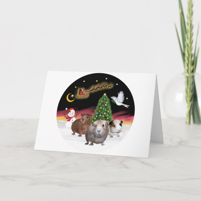 Tarjeta Festiva Vuelo nocturno - 3 cerdos de Guinea (Anverso)