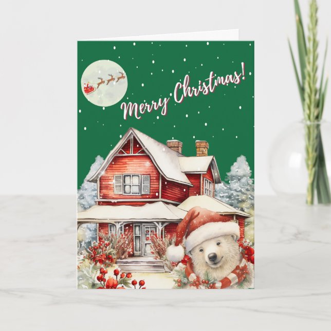 Tarjeta Festiva "Vuelo nocturno de Papá Noel" (Anverso)