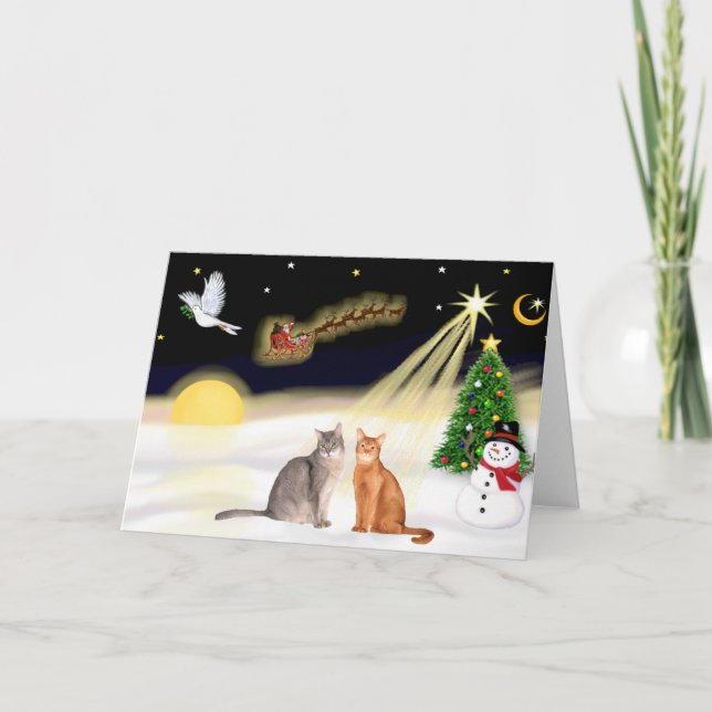 Tarjeta Festiva Vuelo nocturno - Dos gatos abisos (Anverso)