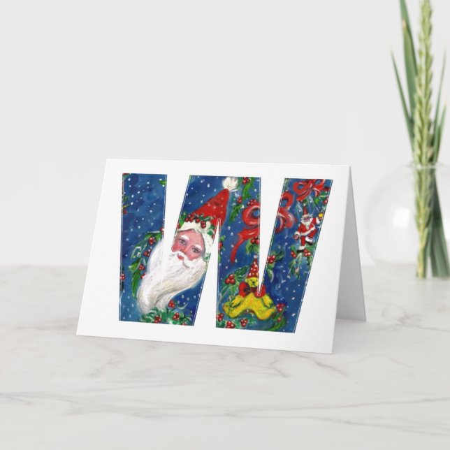 TARJETA FESTIVA W LETRA / SANTA CLAUS CON RIBBON MONOGRAM (Anverso)