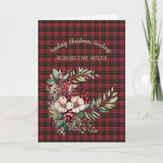 Tarjeta Festiva Wallace Red Scottish Tartan Holiday Card (Anverso)