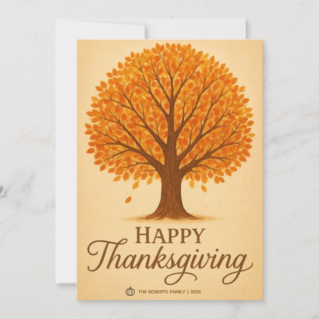 Tarjeta Festiva Warm Autumn Tree Happy Thanksgiving Greeting Card (Anverso)