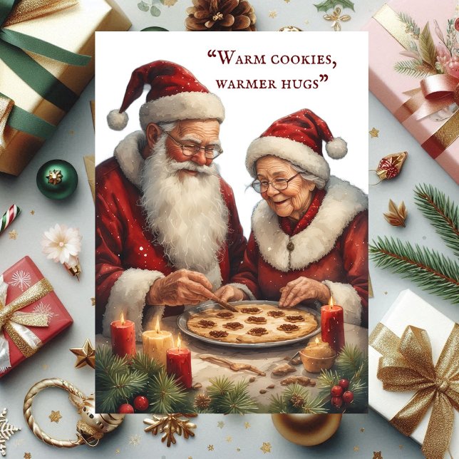 Tarjeta Festiva Warm Cookies Warmer Hugs Mrs Santa's Baking Love (Warm Cookies Warmer Hugs Mrs Santa's Baking Love Holiday Card)