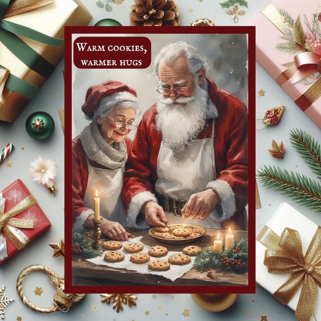Tarjeta Festiva Warm Cookies Warmer Hugs Mrs Santa's Baking Story (Warm Cookies Warmer Hugs Mrs Santa's Baking Story Holiday Card)