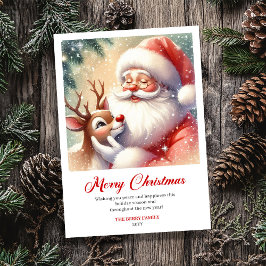 Tarjeta Festiva Warm Santa And Rudolph Traditional Christmas Card 