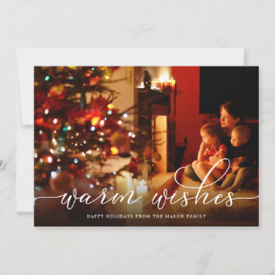 Tarjeta Festiva Warm Warm White Script Photo Holiday Card
