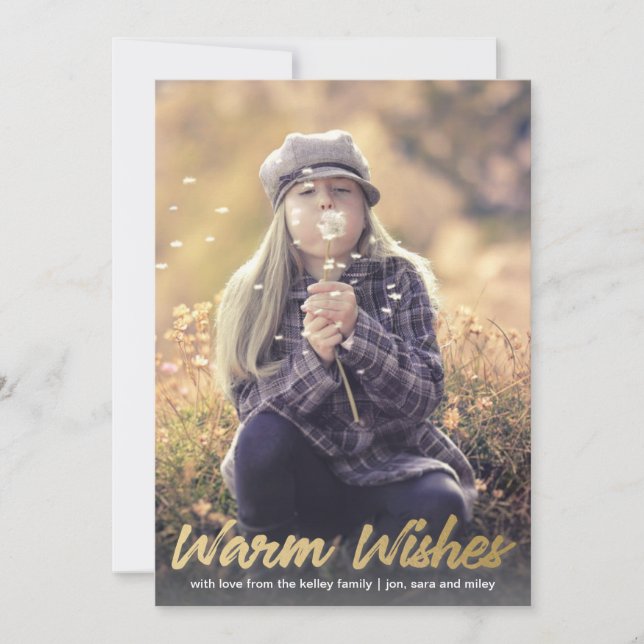 Tarjeta Festiva Warm Wiers Gold Script foto vertical (Anverso)