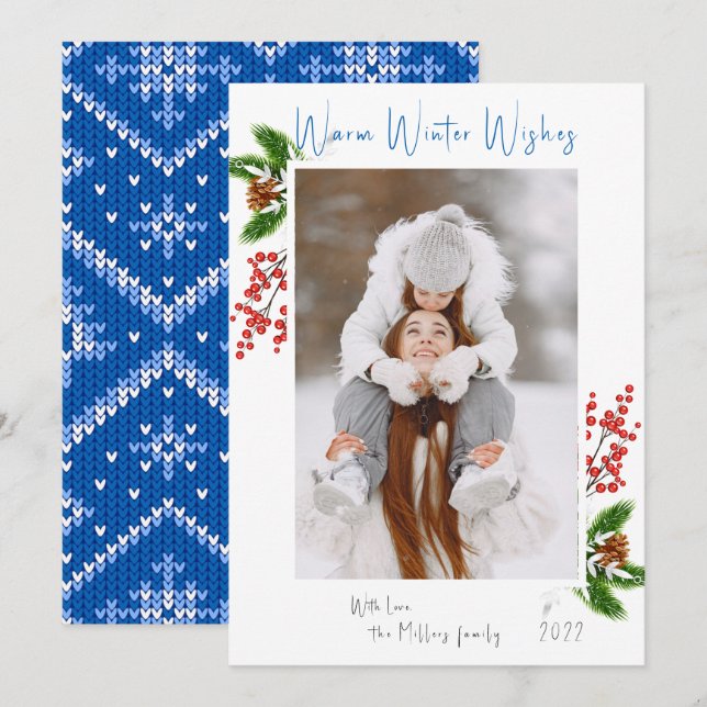 Tarjeta Festiva Warm Winter Wiers Single Photo Holiday Card (Anverso / Reverso)