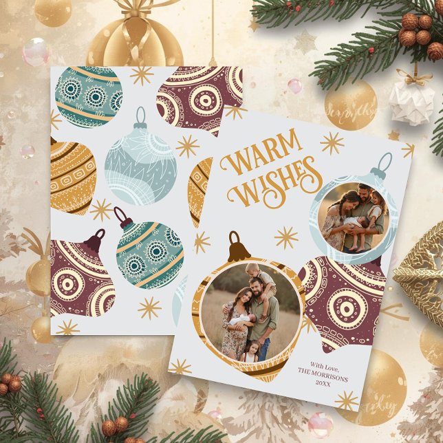 Tarjeta Festiva Warm Wishes Personalized Modern Ornament (Warm Wishes Personalized Modern Ornament Holiday Card)