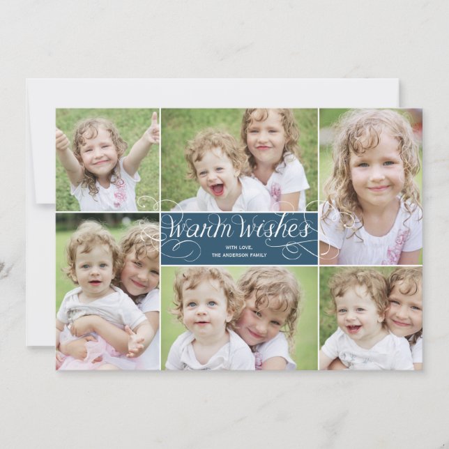 Tarjeta Festiva Warm Wishes Swirl Holiday Photo Card - Navy (Anverso)