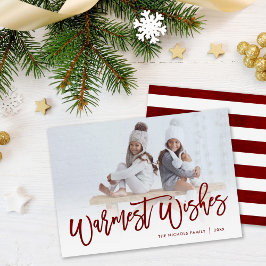 Tarjeta Festiva Warmest Wiers Red Script Photo Overlay