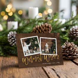Tarjeta Festiva Warmest Wiers Rustic Gold Script Foto