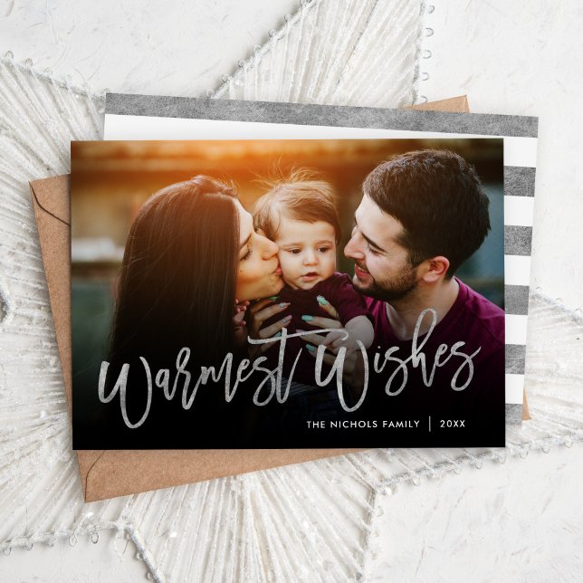 Tarjeta Festiva Warmest Wiers Silver Script Foto Overlay (Subido por el creador)