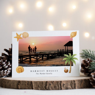 Tarjeta Festiva Warmest Wishes Beach Photo Modern Navidades