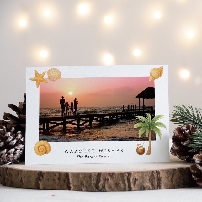 Tarjeta Festiva Warmest Wishes Beach Photo Modern Navidades (Subido por el creador)