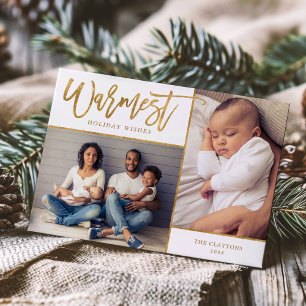 Tarjeta Festiva Warmest Wishes Faux Relieve metalizado dorado 2 Fo