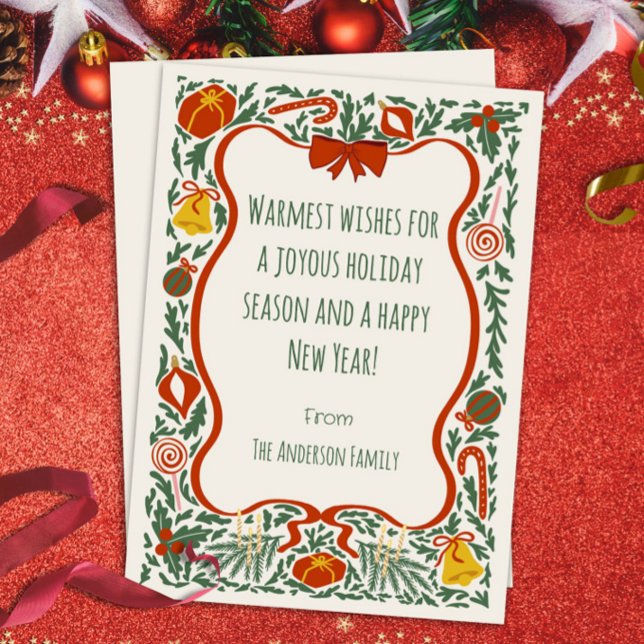 Tarjeta Festiva Warmest Wishes Flat Holiday Card (Subido por el creador)