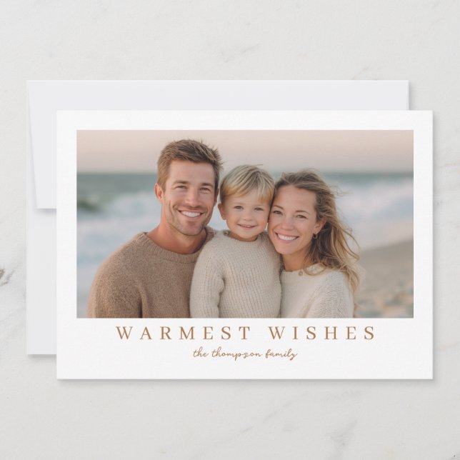 Tarjeta Festiva Warmest Wishes Modern Holiday Photo (Anverso)