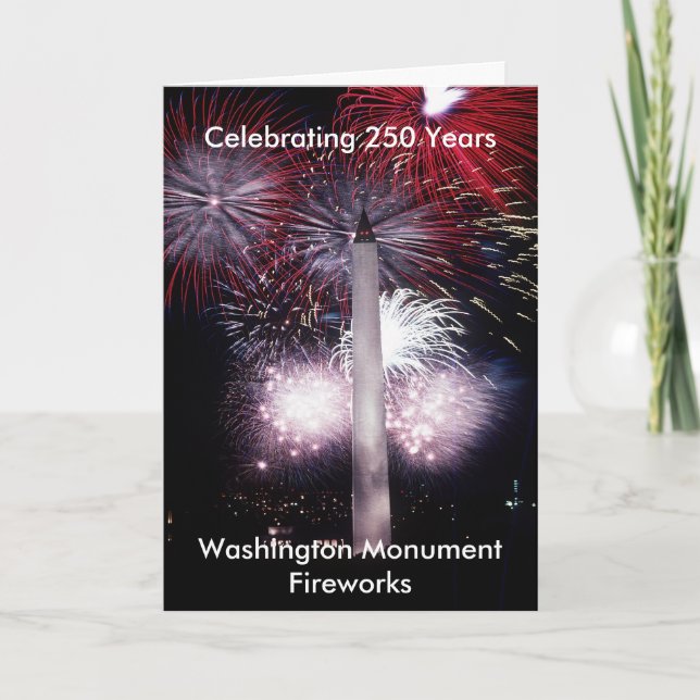 Tarjeta Festiva Washington Monument 250 Years Fireworks (Anverso)