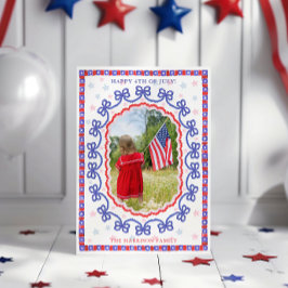 Tarjeta Festiva Watercolor 4 de julio Patriótico Bow American