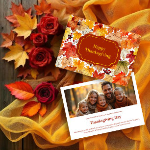 Tarjeta Festiva Watercolor Autumn Overlapping Leaves Thanksgiving