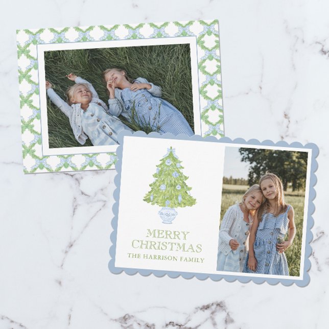 Tarjeta Festiva Watercolor Azul Chinoiserie Fotografía de árbol de (Subido por el creador)